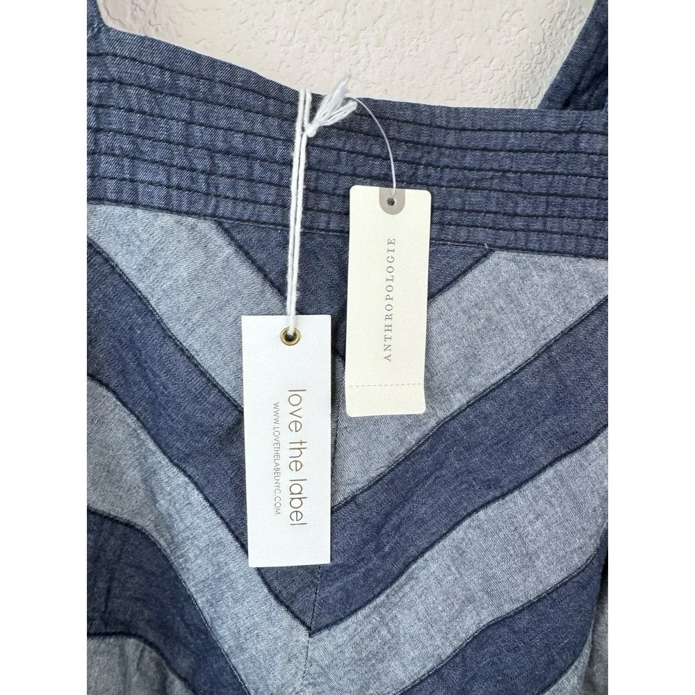 Anthropologie x‎ Love the Label Smocked Puff-Sleeve Blouse Top S Denim Blue Boho - Picture 6 of 12